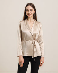 Collared Lace-up Silk Blouse