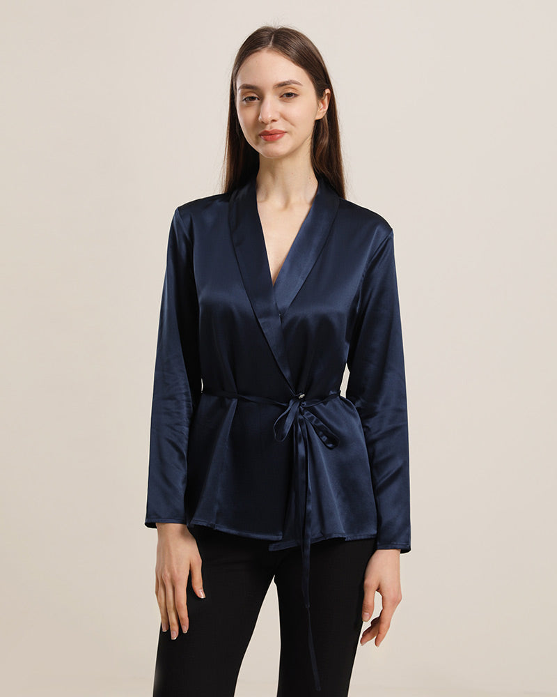 Collared Lace-up Silk Blouse