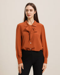 Collared Bow Tie Silk Blouse