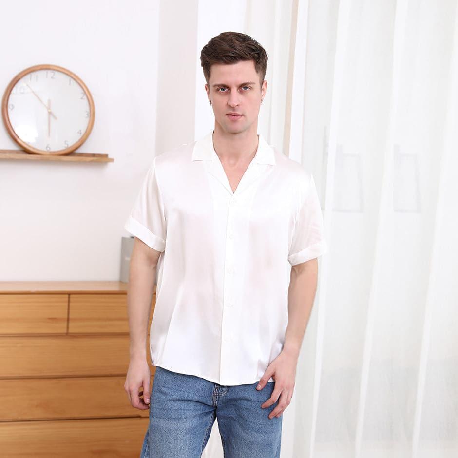 Gentle Lapel Collar Silk Short Shirt Blouse For Men