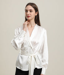 V-Neck Silk Blouse with Belt