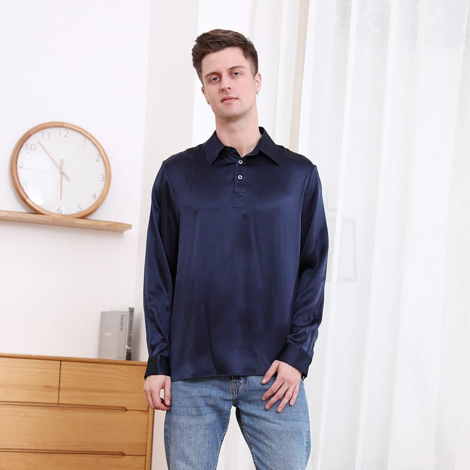 Polo Collar Silk Long Shirt For Men