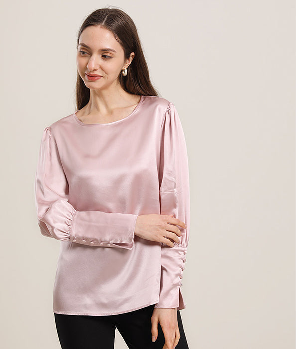 Round Collar 22 Momme Silk Blouse