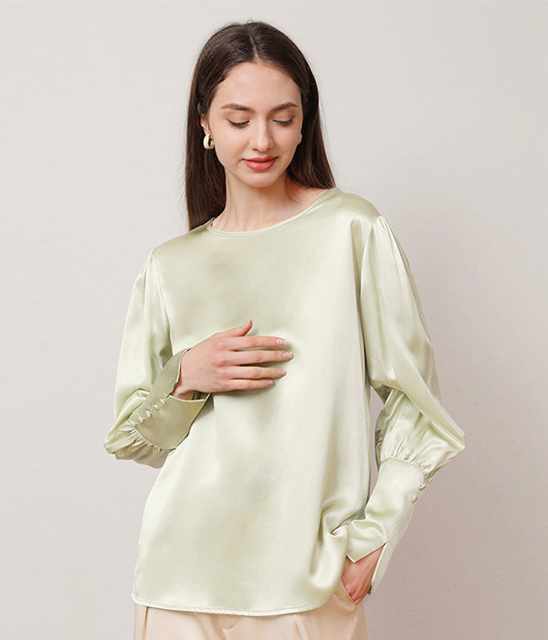 Round Collar 22 Momme Silk Blouse