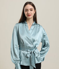 V-Neck Silk Blouse with Belt