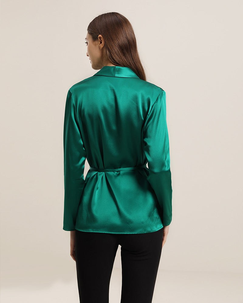 Collared Lace-up Silk Blouse