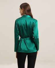 Collared Lace-up Silk Blouse