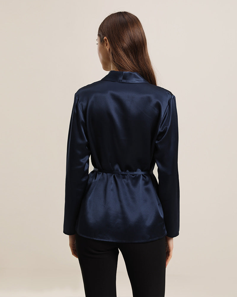 Collared Lace-up Silk Blouse