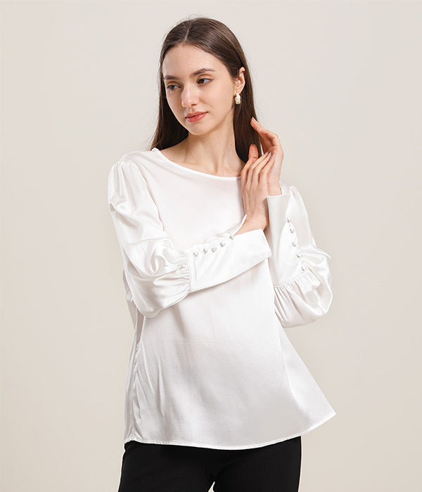 Round Collar 22 Momme Silk Blouse
