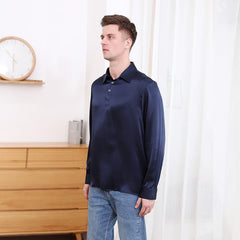 Polo Collar Silk Long Shirt For Men