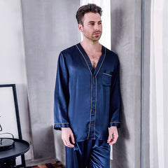 Pure Silk Men's V Neck Pajama Set