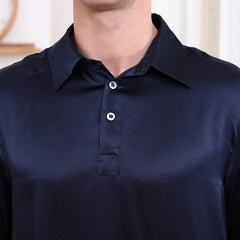 Polo Collar Silk Long Shirt For Men
