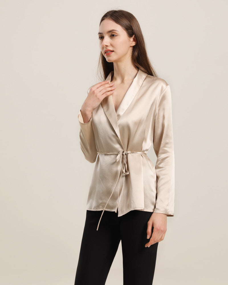 Collared Lace-up Silk Blouse