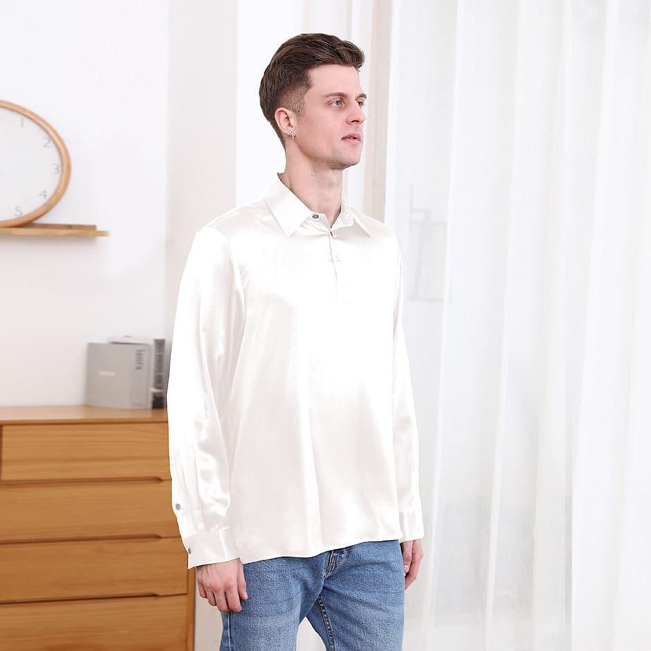 Polo Collar Silk Long Shirt For Men