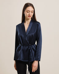 Collared Lace-up Silk Blouse