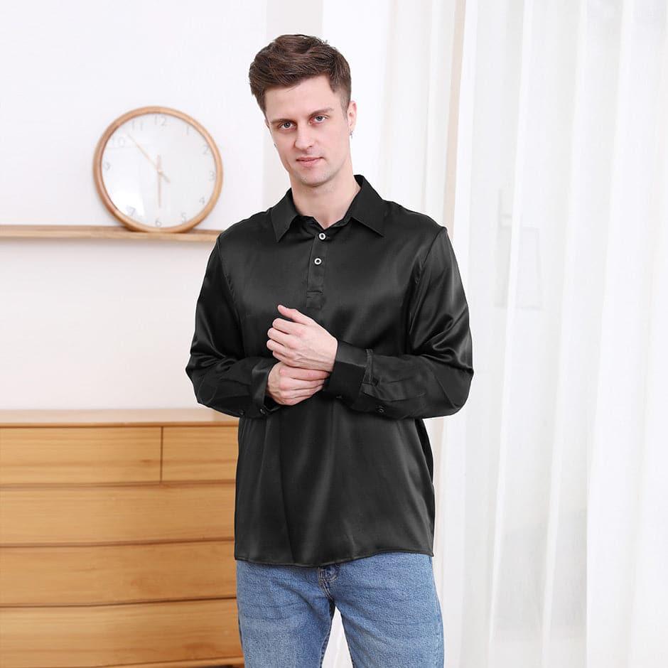 Polo Collar Silk Long Shirt For Men