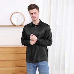 Polo Collar Silk Long Shirt For Men