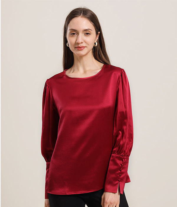 Round Collar 22 Momme Silk Blouse