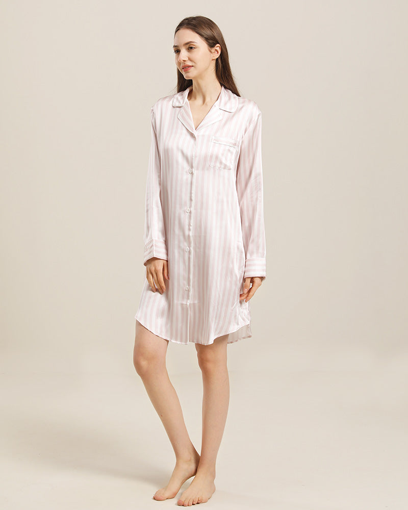 Stripe Silk Nightshirt Sleepwear, Pink