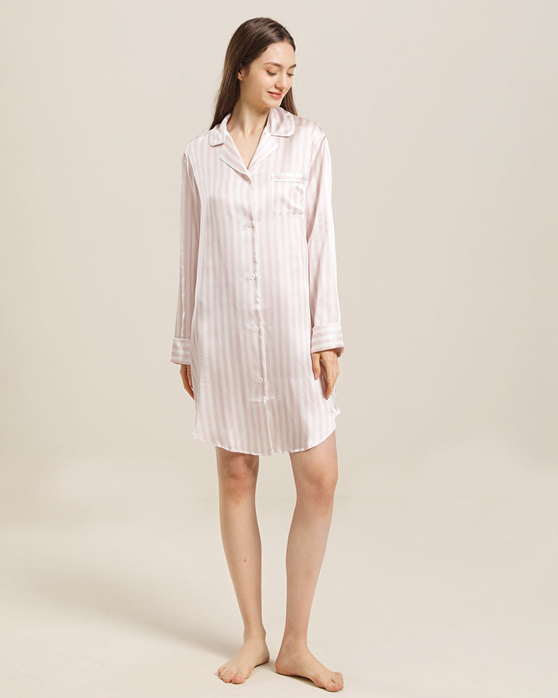 Stripe Silk Nightshirt Sleepwear, Pink