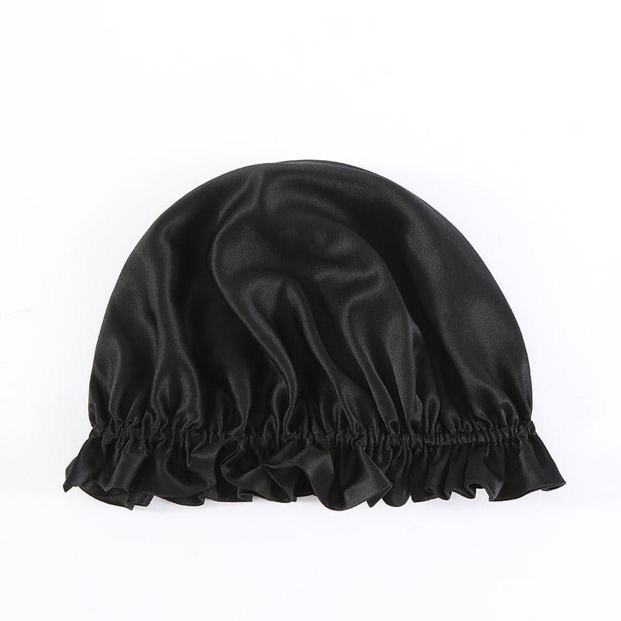 Flounced Silk Night Sleep Caps, Black