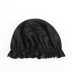 Flounced Silk Night Sleep Caps, Black