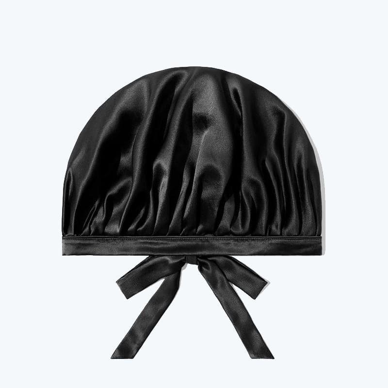 Silk Hair Care Sleep Cap With Bow Knot, Black