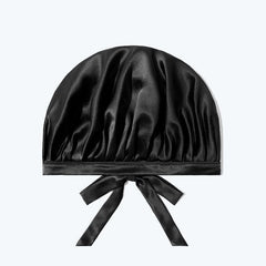 Silk Hair Care Sleep Cap With Bow Knot, Black