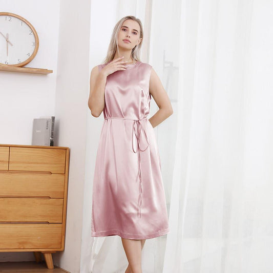 22 Momme Crew Neck Silk Midi Dress